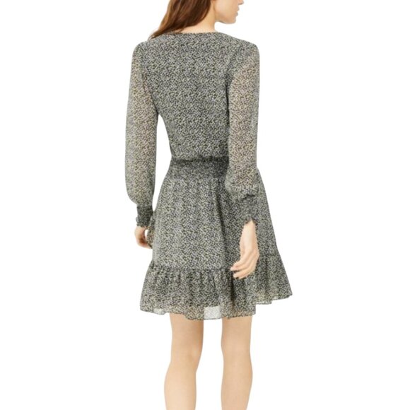 NEW MICHAEL KORS SHEER PRINT RUFFLED DRESS CAREER DAY DRESSING DESIGNER MEDIUM - Picture 4 of 10